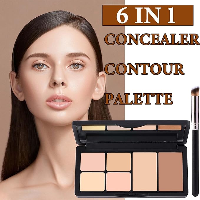 6 Colors Correcting Concealer Contour Palette,Concealer Cream Contour Makeup Palette,Contouring Foundation Highlighting Makeup Kit with Brush(02#)-Velvo Beauty