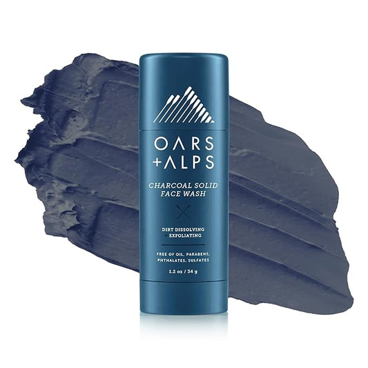 Oars + Alps Exfoliating Face Wash Stick, 2-in-1 Facial Cleanser & Exfoliant with Activated Charcoal, Alpine Moss, Dermatologist Tested, Spill Free, Travel Size, 1.2 Oz-Velvo Beauty