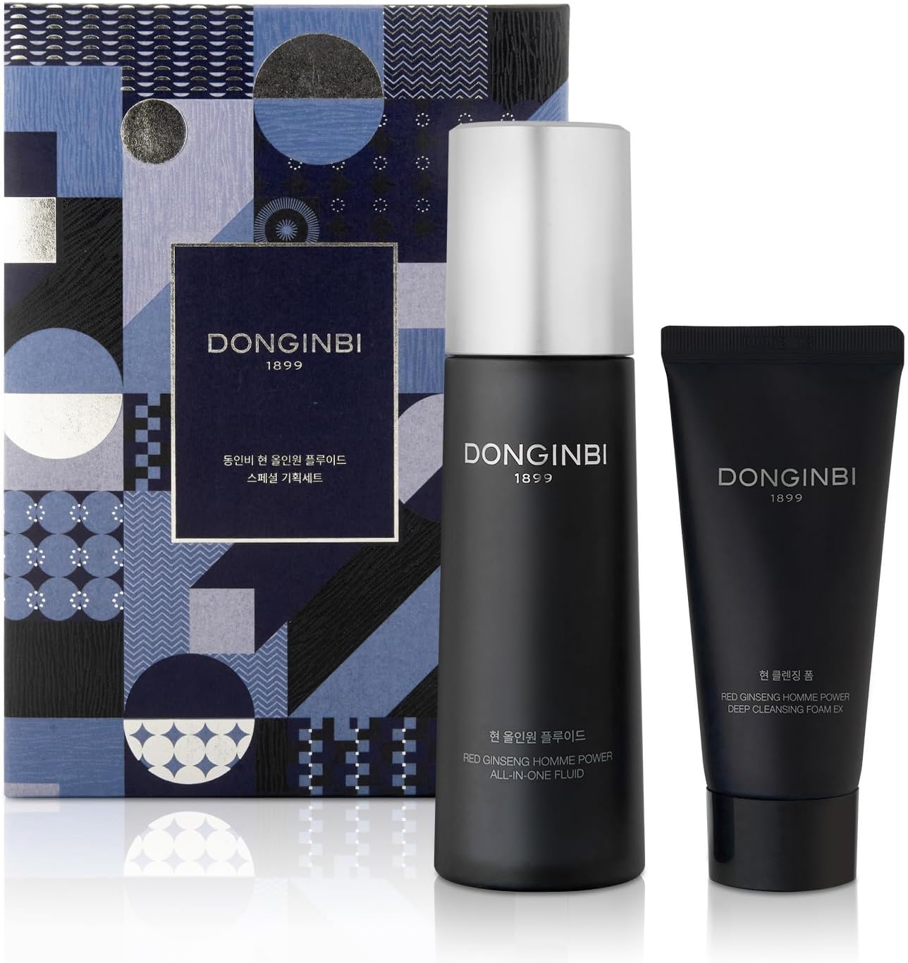 Donginbi Red Ginseng Homme All-in-One Special Set - Hydrating Korean Red Ginseng Essence(4.06 floz), Glycolic & Squalane Acid Face Wash, AHA Exfoliant, Korean Skin Care Set Gifts for Men-Velvo Beauty