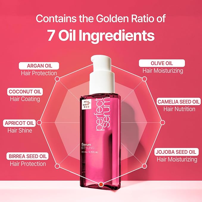 Mise En Scene Perfect Styling Serum for Heat Damage Protection - Hair Serum for holding Bounce, Hair Essence for Long Lasting Curl, Powdery Scent, with Argan Oils, 2.70 fl. Oz-Velvo Beauty