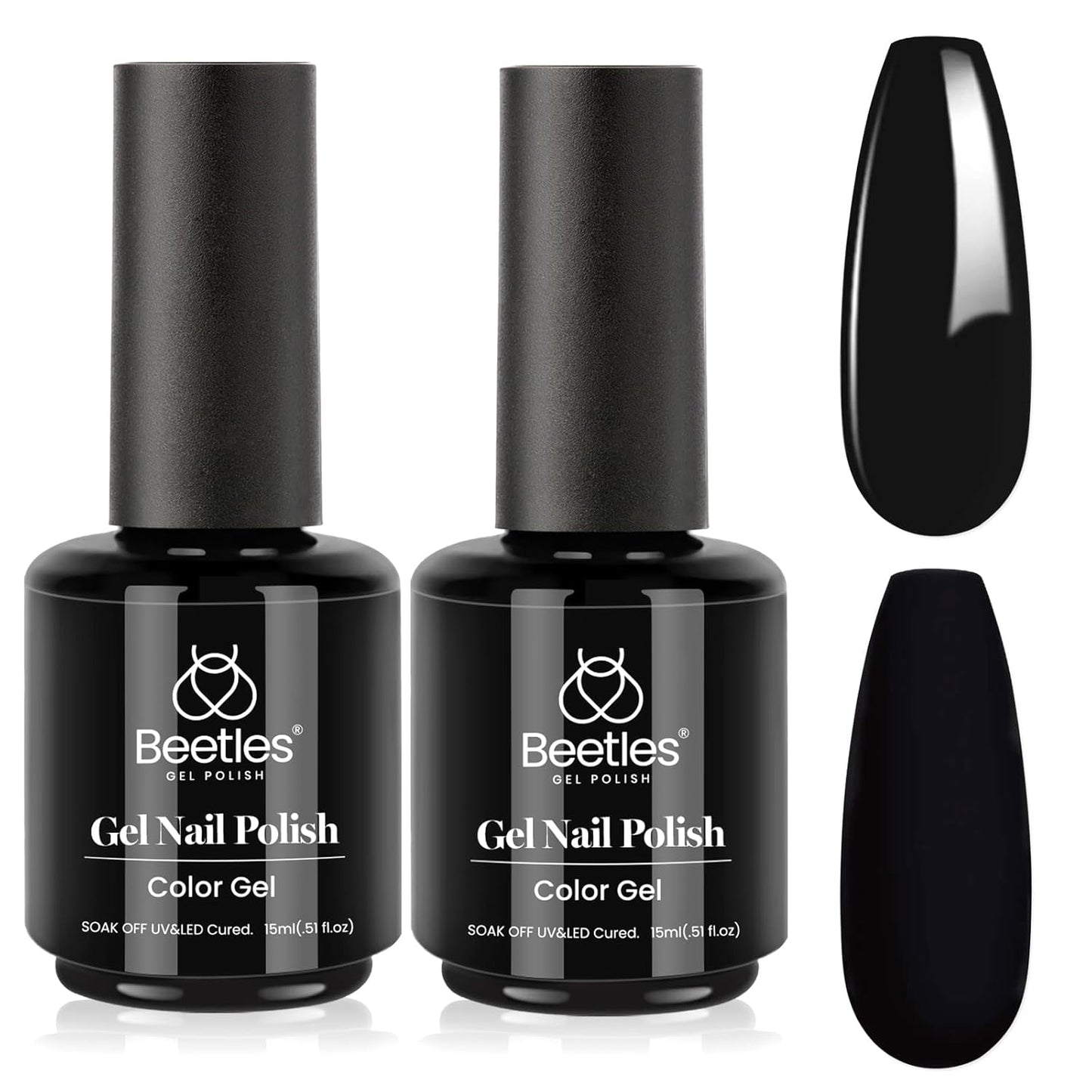 Beetles Black Halloween Gel Polish 2Pcs Pure Black Gel Nail Polish Set 15ml Dark Base Color Soak Off Uv Nail Lamp Art Manicure DIY Design Gift for Women Long Nights Collection-Velvo Beauty
