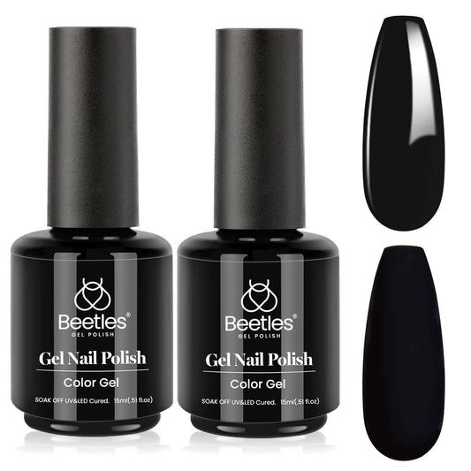 Beetles Black Halloween Gel Polish 2Pcs Pure Black Gel Nail Polish Set 15ml Dark Base Color Soak Off Uv Nail Lamp Art Manicure DIY Design Gift for Women Long Nights Collection-Velvo Beauty