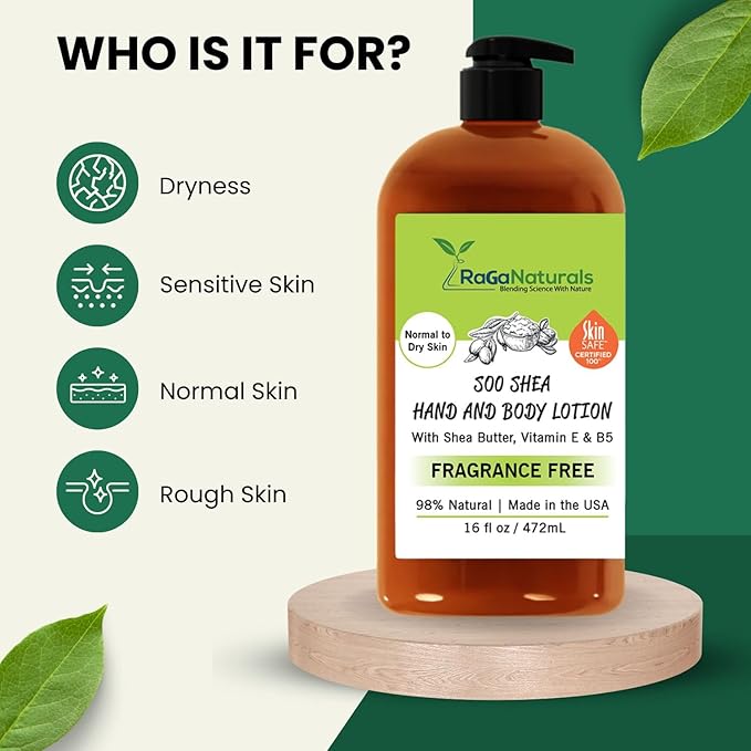 RaGaNaturals Natural Unscented Body Lotion for Dry, Sensitive Skin with Shea Butter, Avocado Oil & Vitamin E - Moisturizing, Fragrance Free Hand Lotion With Organic Essence -For Women, Men, Kids-16 Oz-Velvo Beauty