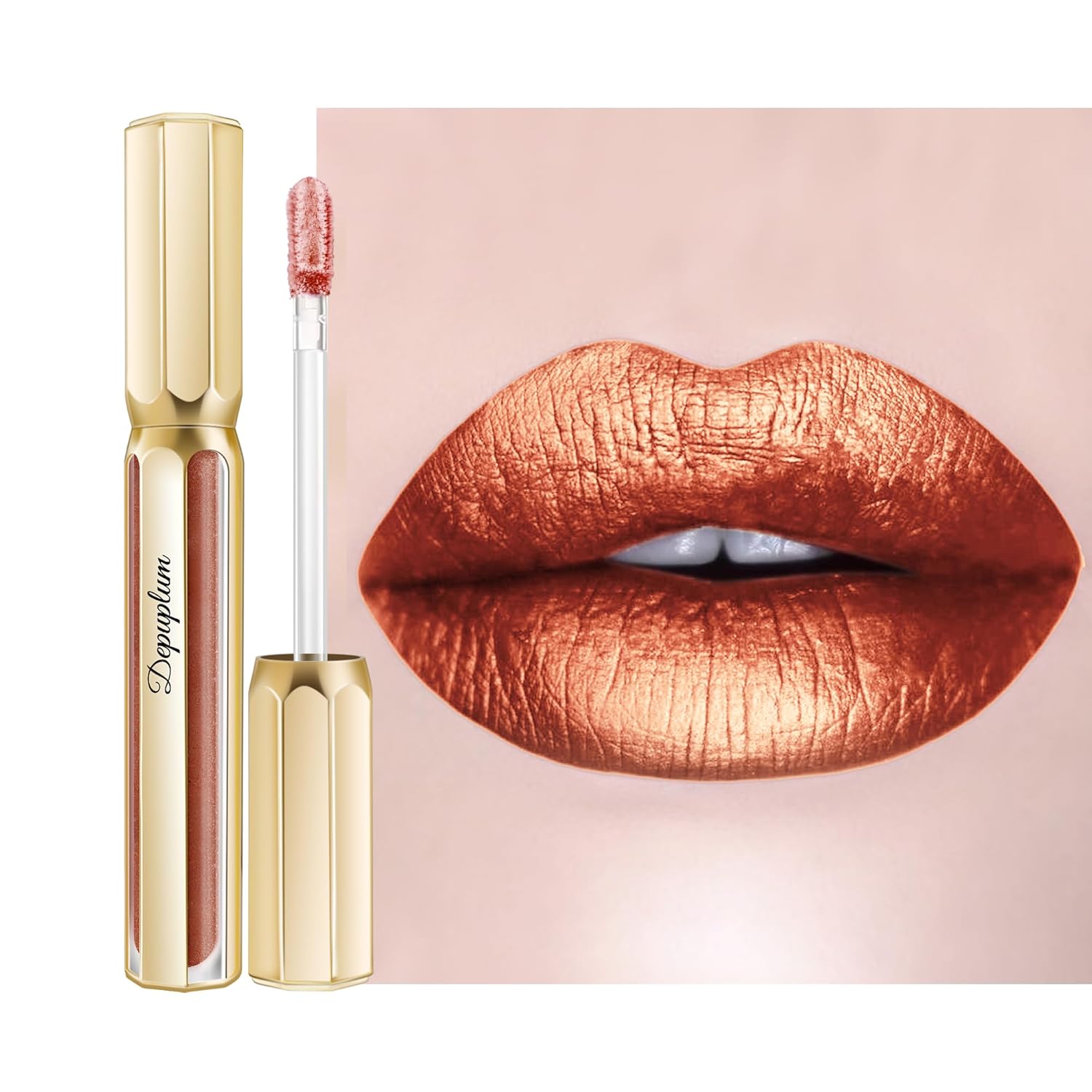 Bronze Lipsticks for Women Metallic Lipstick Long Lasting Non Stick Cup Lip Gloss, Metal Shine Lightweight Hydrating Full Coverage Lip Color, P103 Fantasy-Velvo Beauty