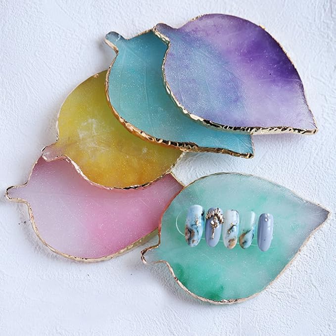 1 Piece Nail Art Palette Nail Polish Palette Mixing Palette Makeup Plate Nail Plate for Nail Art Nail Tip Holder Nail Art Display (gray leaf)-Velvo Beauty