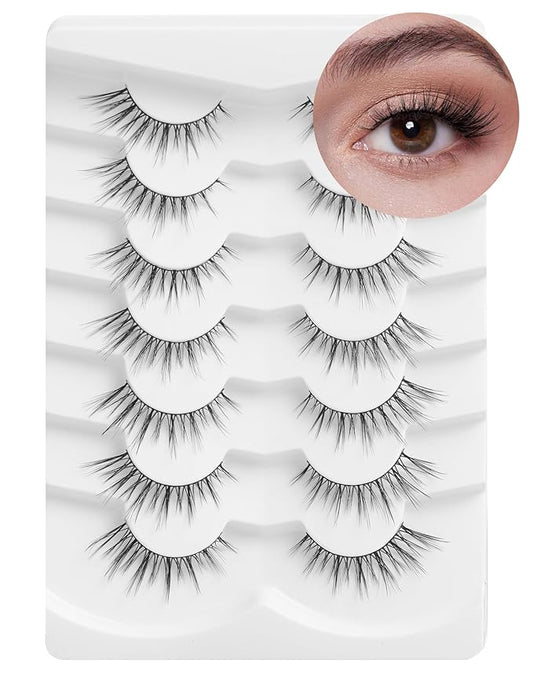 Onlyall Wispy Lashes - Natural Flared False Eyelashes, Soft Fluffy, 7 Pairs DK56-Velvo Beauty