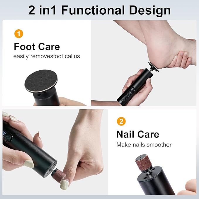 Electric Foot Callus Remover, Adjustable Speed Rechargeable Foot Sander Pedicure Tools for Feet Dead Skin with Sandpaper Disk and Nail Drill Bits,Equipped with Digital Display(Obsidian)-Velvo Beauty