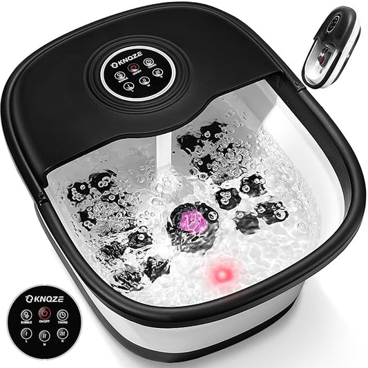 Collapsible Foot Spa Bath with Heat, Remote Control, Temperature Control, Bubbles, Pumice Stone, Red Light, Timer, 16 Massage Roller Pedicure Foot Spa Foot Soaker for Soothe & Relax Tired Feet-Velvo Beauty