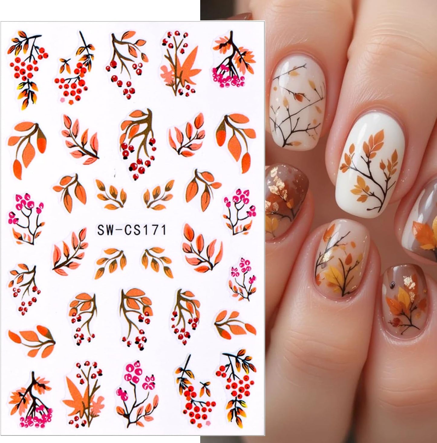 4pcs Fall Nail Stickers for Nail Art, 3D Autumn Fox Leaves Flowers Nail Decals Thanksgiving Leaf Pattern 3D Self-Adhesive Nails Sliders Fall Sticker for Nails Decoration DIY Manicure Accessories-Velvo Beauty
