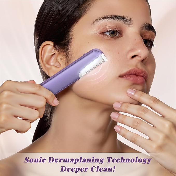 Dermaplaning Tool for Women - Facial Exfoliation & Peach Fuzz Hair Removal with Rechargeable Sonic Edge Technology, 10 Refill Blades-Velvo Beauty