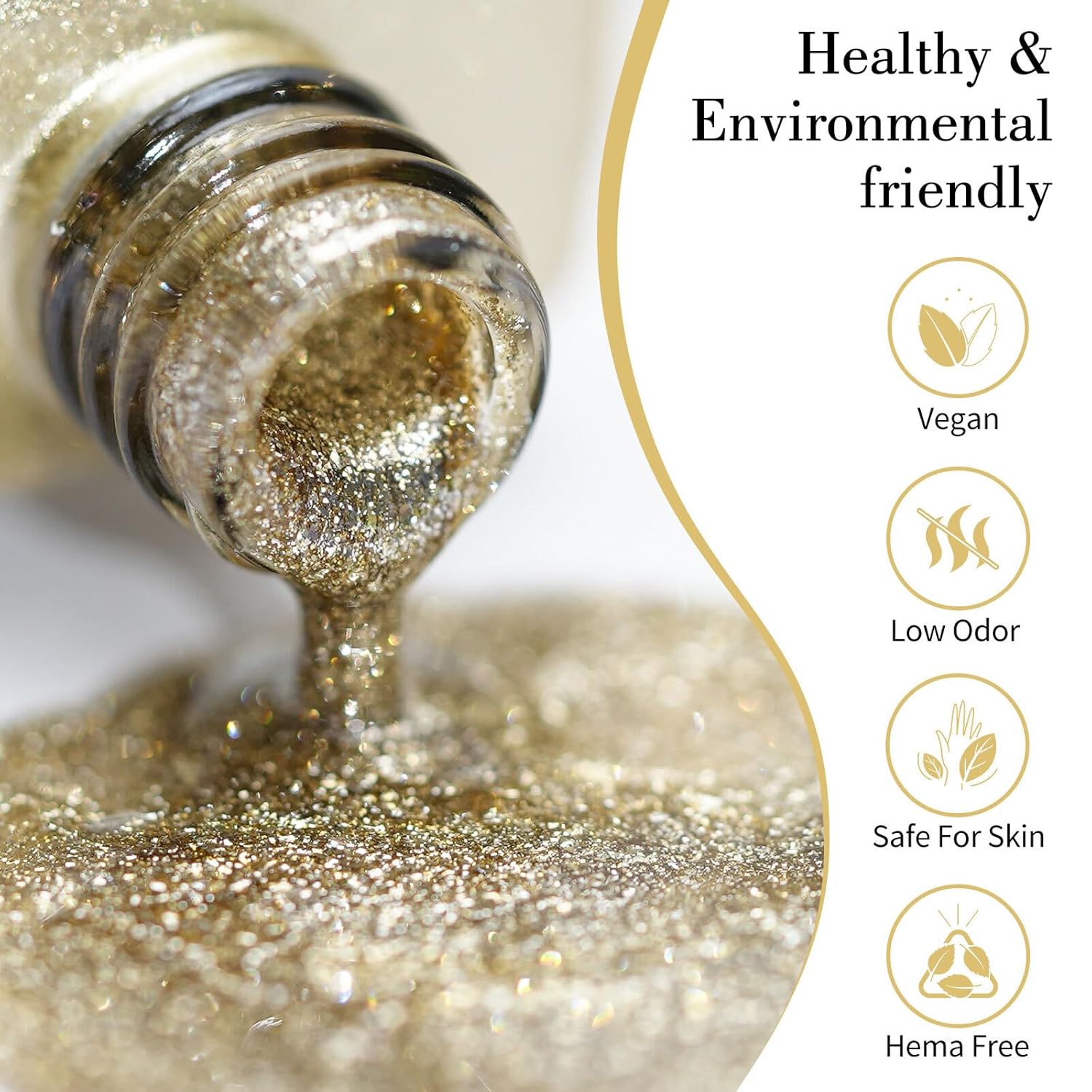 CANNI Gold Glitter Gel Polish – 9ML Chunky Sparkly Soak-Off UV/LED Nail Gel, Golden Flakes Finish for DIY Manicure, French Tips, or Salon Use-Velvo Beauty