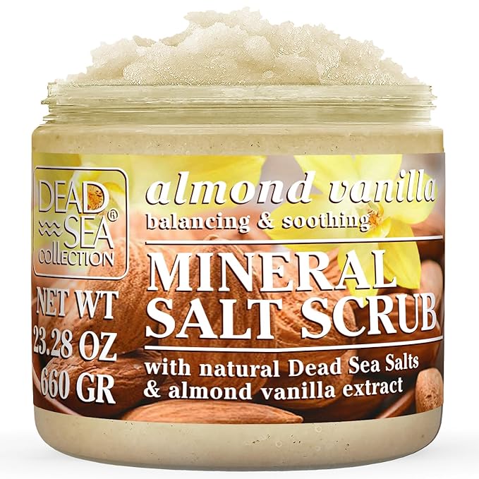 Dead Sea Collection Almond Vanilla Salt Scrub – Exfoliating Body Scrub for Women – Moisturizing and Nourishing Skin – with Pure Oils and Dead Sea Minerals (23.28 Oz)-Velvo Beauty