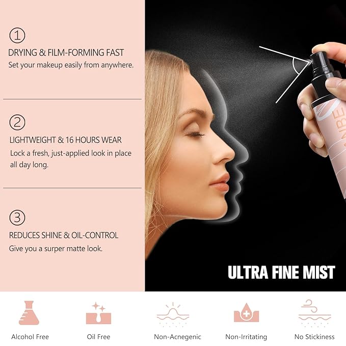 Long Lasting Makeup Setting Spray Kit - 3.38 Fl oz Super Matte Finish Setting Mist Lightweight Face Make up Fixer for Oily Skin + 1PC Sponge Puff + 1PC Powder Puff-Velvo Beauty