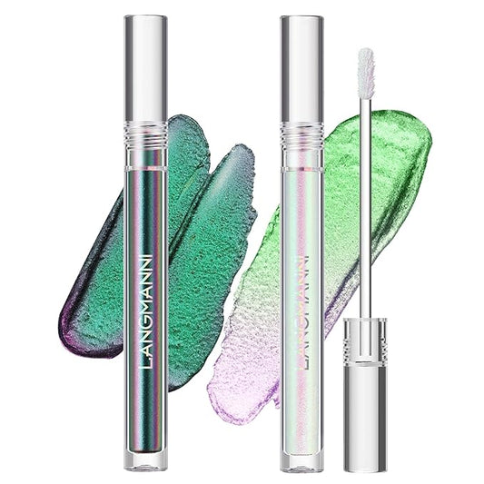 Jolilab Metallic Liquid Chameleon Eyeshadow, Multi-Dimensional Eye Looks, Long-lasting Holographic Glitter Multichrome Eyeshadows Makeup (#Peacock+#GX013)-Velvo Beauty