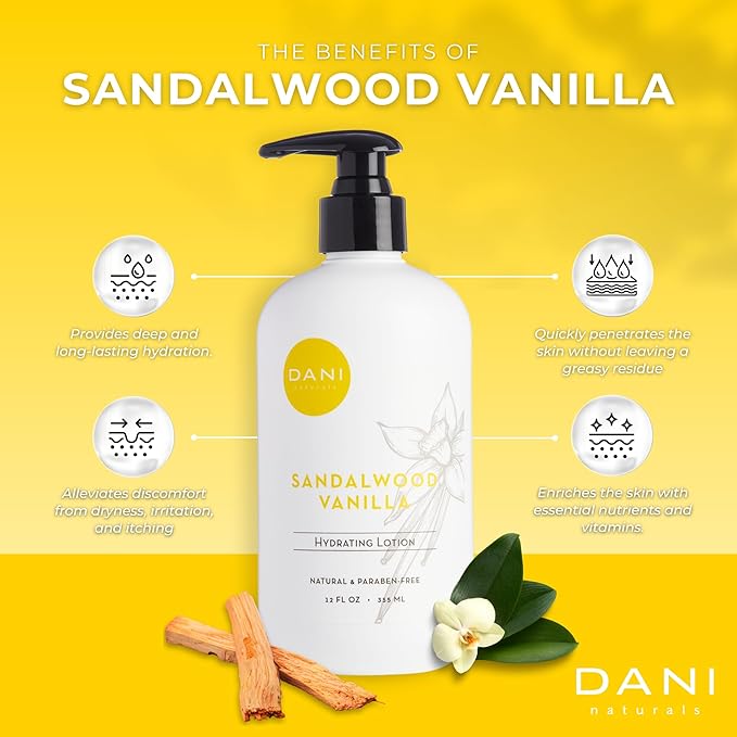 Naturals Hand & Body Lotion - Warm Sandalwood Vanilla Scented Aromatherapy Moisturizer, Deep Hydration for Dry & Dull Skin with Shea Butter, Aloe Vera, & Vitamin E, Cruelty-Free & Vegan, 12 Oz-Velvo Beauty