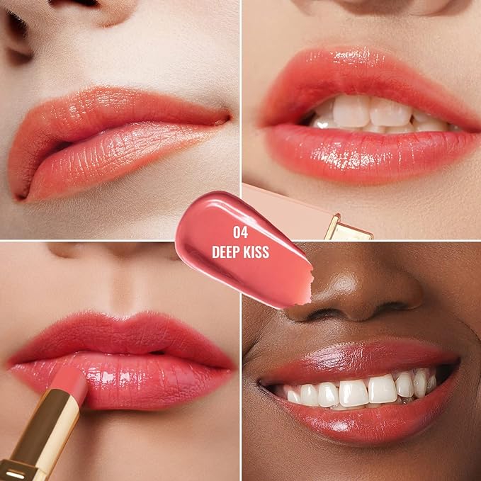Oulac Coral Peach Red Lipstick for Women - Moisturizing Lip Stick Red, Glossy Tinted Lip Balm, Sheer Shine Juicy Finish, Lightweight and Hydrating Formula for Dry Lip Care, Vegan 2.2g/0.07oz (04)-Velvo Beauty