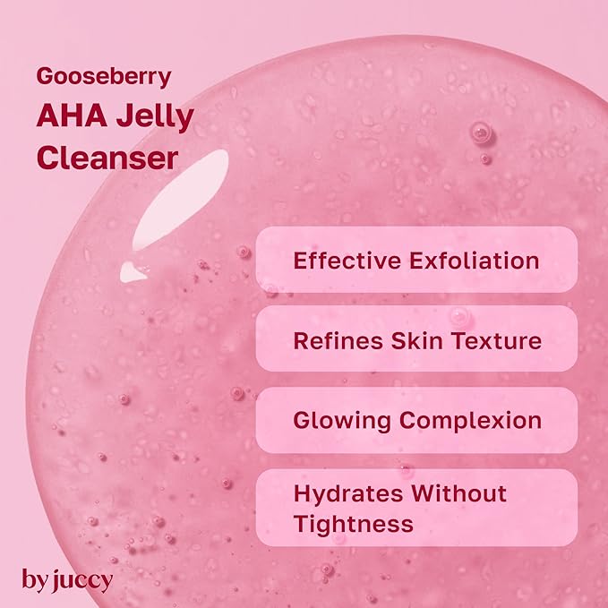 By Juccy Gooseberry AHA Jelly Cleanser | Gentle & Hydrating | Low PH | Glycolic Acid, Indian Gooseberry, Sea Buckthorn | Exfoliates Dead Skin CellsㅣKorean Face Wash | Korean Skin Care | 4.05 Fl.oz-Velvo Beauty