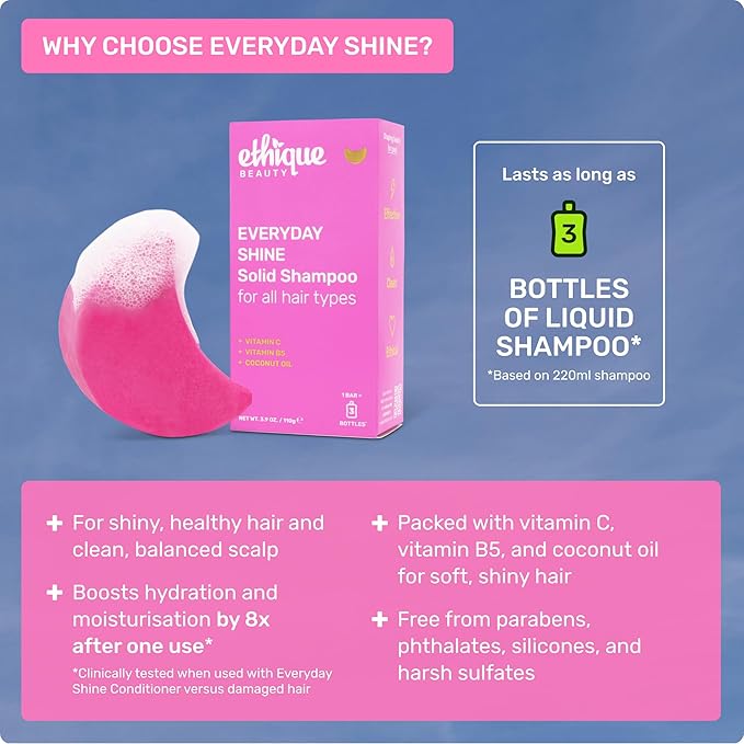 Ethique Everyday Shampoo Bar for soft, shiny hair with Vitamin C - Plastic-Free, Cruelty-Free, Vegan, 3.88 oz - Formerly Pinkalicious-Velvo Beauty