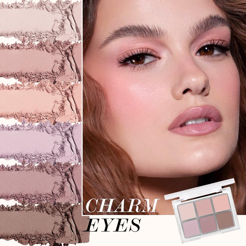 6Colors Glitter Matte Eyeshadow Palette, Natural Nude Brown Purple Coffee Shimmer Sparkly Eye Shadow Makeup, Warm Pastel Eyeshadows Palette, Long Lasting, Natural-Looking Women Girls Eye Shadow 01-Velvo Beauty