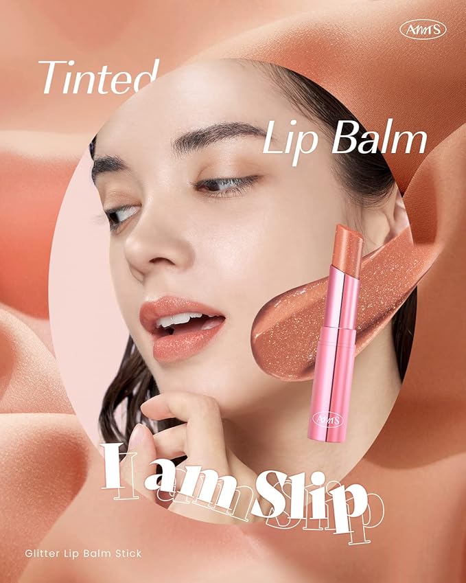 AMTS Tinted Lip Balm - Slip | Hydrating Glitter Lipstick | Pearl Shimmering Daily Lip Makeup for dry, cracked, chapped lips | korean beauty Moisture Lip Tint-Velvo Beauty
