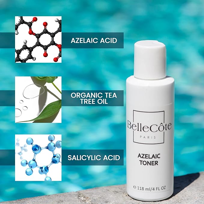 Skin Care Acne Treatment Toner - 10% Azelaic Acid, 2% Salicylic Acid, Tea Tree Oil Clean and Clear Acne Serum, Rosacea Treatment for Face, Reduces Blackhead | 4oz-Velvo Beauty
