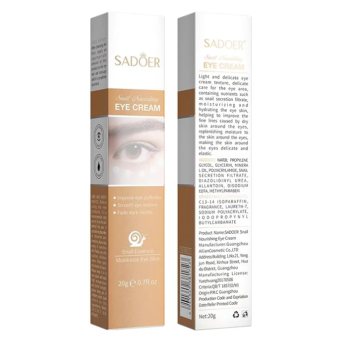 Snail Nourishing Eye Cream - Premium Formula, 20g - Bid Farewell to Dark Circles and Fine Lines and Welcome Elastic and Lustrous Eye Skin-Velvo Beauty