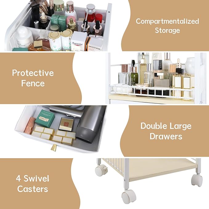 YGJT Makeup Organizer, Floor Skincare Cosmetics Organizer with Drawers, Jewelry Organizers and Storage for Earring Necklace, Vanity Organizer for Skin Care Perfume Makeup Brush Nail Polish Hair Tool-Velvo Beauty