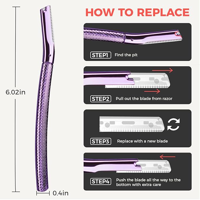 ZOMCHI Eyebrow Razor, Face Razors for Women&Men, Eyebrow Trimmer Shaper with Precision Cover, Facial Shaver with 6 Blades (Purple)-Velvo Beauty