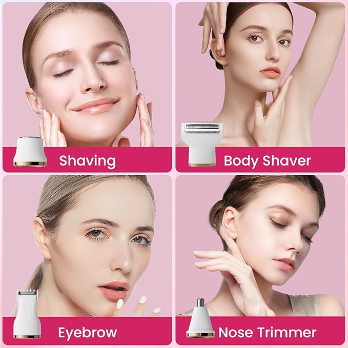Electric Razors for Women, 5-in-1 Wet/Dry Bikini Trimmer with USB Charge Dock, Deluxe Facial Hair Removal, Wet/Dry Body Shaver for Nose Eyebrows Beard Underarm Leg Arm, IPX7 Waterproof (White)-Velvo Beauty