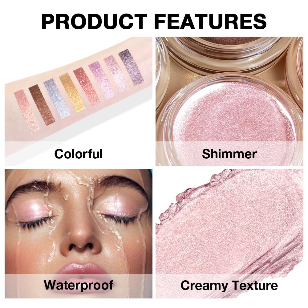 Cream Glitter Pale Pink Shimmer Metallic Eyeshadow Palette Makeup, Natural Single Mini Instant Holographic Eyeshadow For Women, Sombras Crema Para Ojos, Talc, Paraben & Cruelty Free-Velvo Beauty