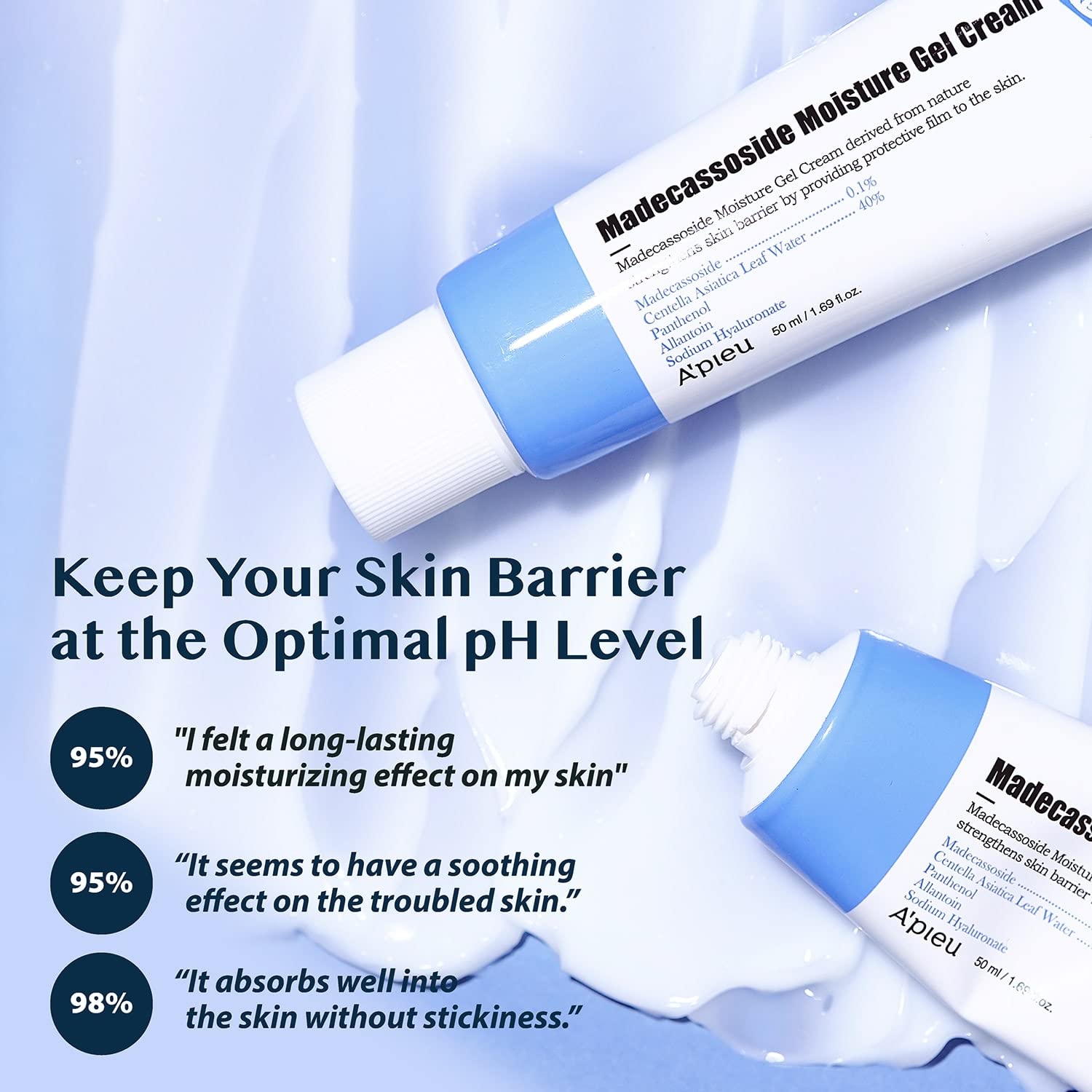 A'PIEU Madecassoside Moisture Gel Cream (1.69 Fl oz) - for Hydrating Dry and Sensitive Skin- Helps Soothe Damage and Maintain Optimal pH level- Centella Asiatica, Panthenol, Allantoin-Velvo Beauty
