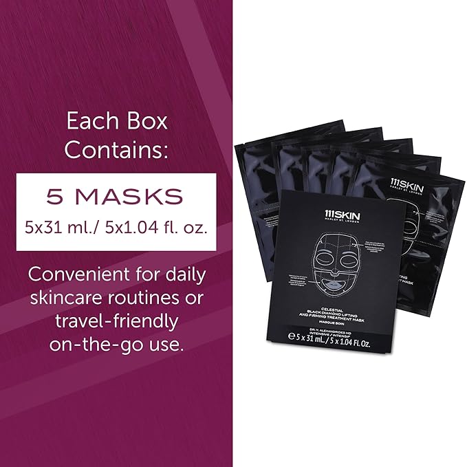 111SKIN Celestial Black Diamond Lifting and Firming Treatment Mask - Anti-Aging - Tone, Tighten, Retexturize Complexion - Fragrance Free - Set of 5 (2.5 oz each) - Face Mask-Velvo Beauty