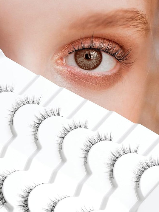 Natural Lashes Wispy Eyelashes Natural Look Short Lashes Pack 12mm Eyelashes C Curl False Lashes Thinner Band 3D Volume Fake Eyelashes 7 Pair Siligli-Velvo Beauty