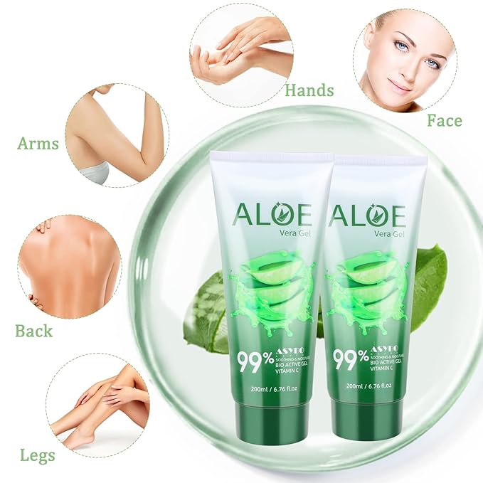 200x2 ML Aloe Vera Gel – 99% Organic Pure Aloe Vera Hydrating Face & Body Moisturizer, Natural Aloe Cream for Dry Skin, Sunburn, Acne, Soothing & Moisturizing-Velvo Beauty