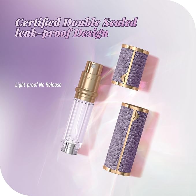 Perfume Travel Refillable Bottle,Genuine Leather Bottom-Filling Fragrances Perfume Atomizer,Mini Cologne Dispenser,Portable Sprayer Pocket Size for Cruise Car Trip Purse Gift 5ml (Purple)-Velvo Beauty