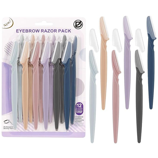 D 12 PCS Eyebrow Razor,Dermaplane Razor,Face Razors for Women,Dermaplaning Tool for Face,3 Colors Facial Hair Shavers with Precision Cover,Facial Hair Remover for Women,Eyebrow Trimmers for Men(Gray)-Velvo Beauty