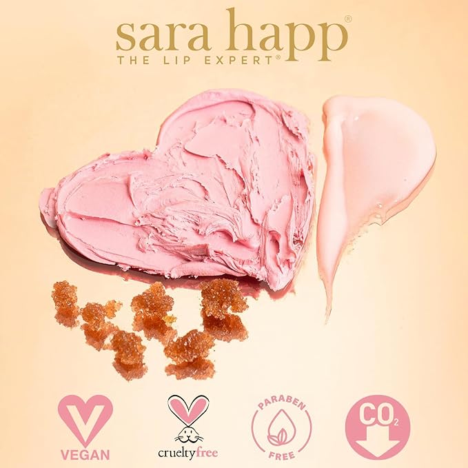 sara happ Sweet Clay Mask + Vanilla Bean Sugar Scrub Lip Duo, Exfoliating and Moisturizing Lip Treatments for Dry and Flaky Lips, Vegan (0.47 ounce and 0.5 ounce jars)-Velvo Beauty
