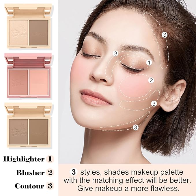 Boobeen Highlighter Contour Makeup Palette Face Matte Bronzer Powder, Compact Contouring Blush for Cheeks, Natural Long Lasting with Brush-Velvo Beauty