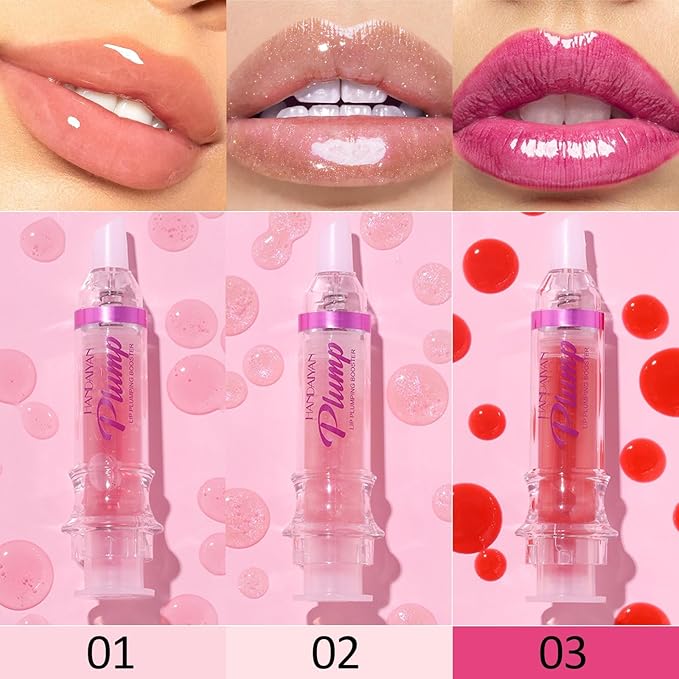 Natural Spicy Lip Plumping Booster Lip Plumping Oil,Lip Plumper Gloss, Ultra-Hydrating & Nourishing Plump and Pout Lip Plumper, Glossy Finish Fuller Lip Plumping Lip Gloss for Women Girls(3PC)-Velvo Beauty