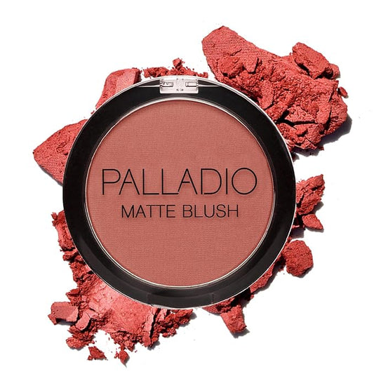 Palladio Matte Blush, Brushes onto Cheeks Smoothly, Soft Matte Look and Even Finish, Flawless Velvety Coverage, Effortless Blending Makeup, Flatters the Face, Convenient Compact, Poised-Velvo Beauty