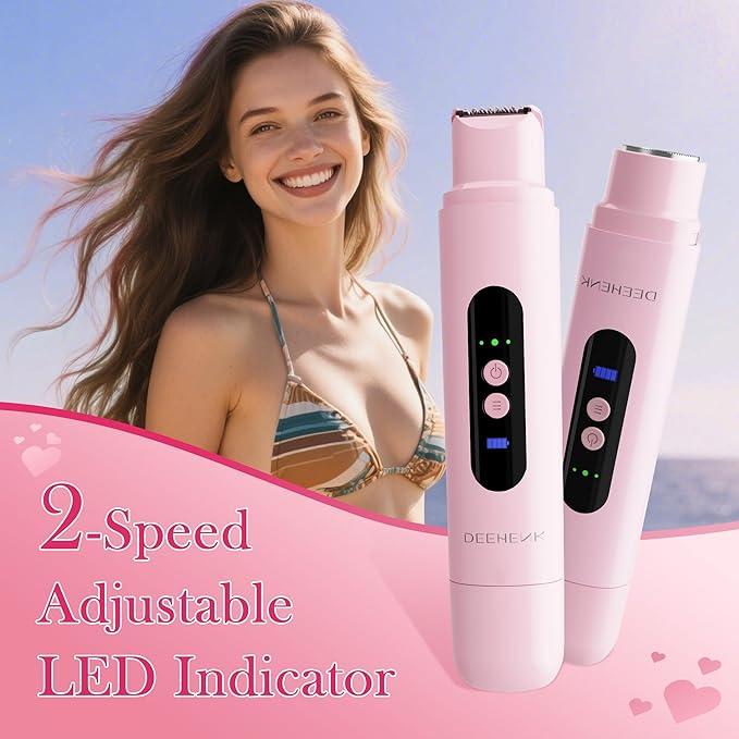 Bikini Trimmer Razors Shaver for Women: DEEHENK 2-Speed Electric Razor for Pubic Hair Dual Head Shaver Women IPX7 Waterproof Rechargeable Lady Trimmer for Bikini Underarm Body Leg Face Pink-Velvo Beauty