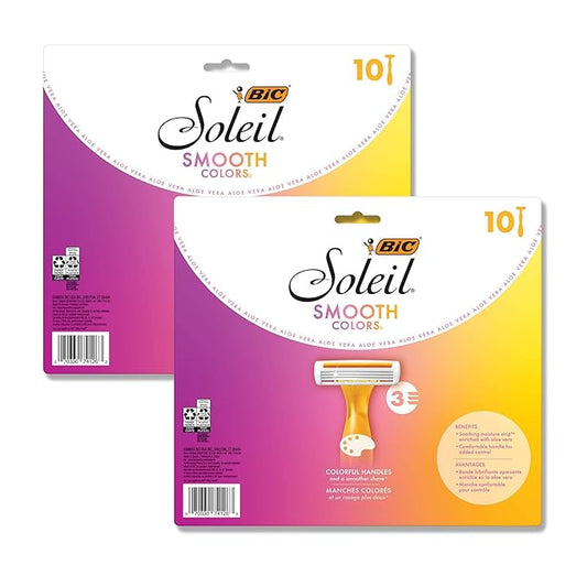 BIC Soleil Smooth Colors Razors with Aloe Vera and Vitamin E Lubricating Disposable Razors for Women, 20-Count, 3 Blades-Velvo Beauty