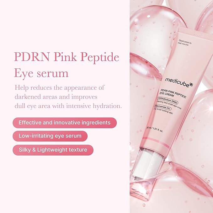 medicube Salmon DNA PDRN Pink Peptide Eye Serum with Niacinamide and 99% Purity Retinol for Fine Lines, Uneven Skin Tone, Korean Skin Care 1.01fl.oz-Velvo Beauty