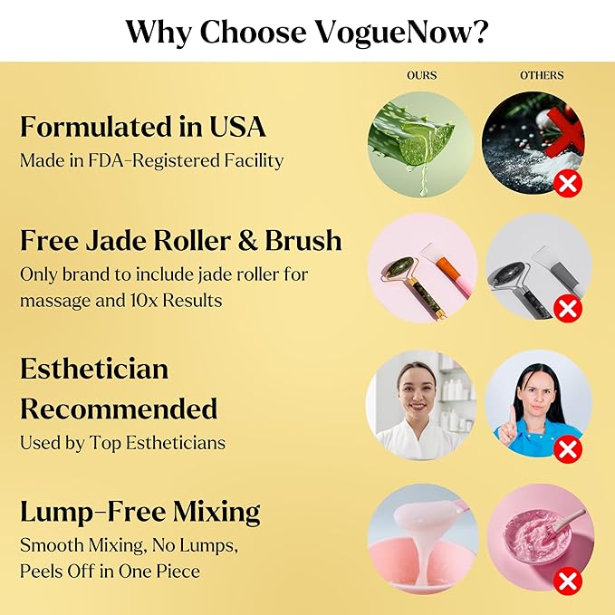 VogueNow Jelly Face Mask for Facials - 24K Gold Hydrating, Brightening & Nourishing Jelly Mask with Free Jade Roller & Spatula | Professional Hydrojelly Masks | Vajacial Jelly Mask Powder | 23 Oz Jar-Velvo Beauty