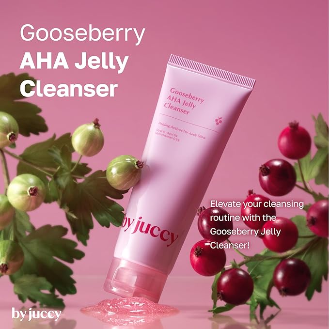 By Juccy Gooseberry AHA Jelly Cleanser | Gentle & Hydrating | Low PH | Glycolic Acid, Indian Gooseberry, Sea Buckthorn | Exfoliates Dead Skin CellsㅣKorean Face Wash | Korean Skin Care | 4.05 Fl.oz-Velvo Beauty