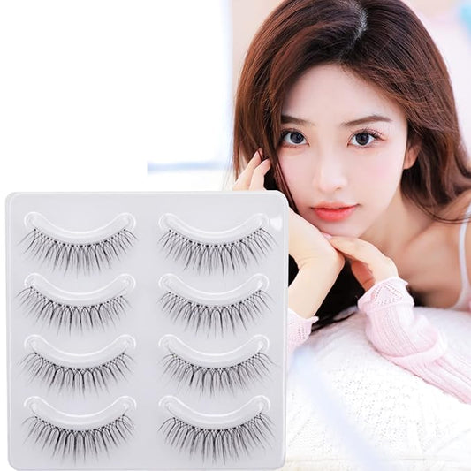 Miz Barn Daily Natural Look False Eyelashes, 4 Pairs Natural Soft Lightweight Comfortable Short Lashes Luxurious Clear Band Handmade False Eyelashes(M12)-Velvo Beauty