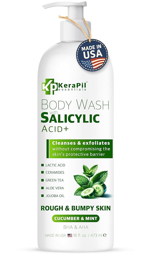 Exfoliating Body Wash with Salicylic Acid - No Dry Out, Gentle Exfoliates Rough and Bumpy Skin, Body Acne Wash, BHA & AHA - Cucumber and Mint Salicylic Acid Body Wash - (16 fl oz)-Velvo Beauty