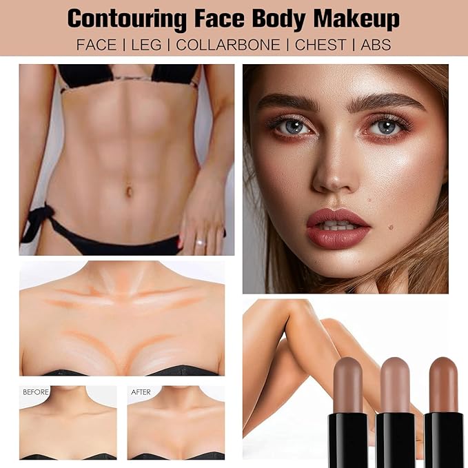 Contour Stick, 4Pcs Dual-Ended Highlighter Makeup Pen & Contouring Stick for Face Shaping, Long Lasting Waterproof Cream Bronzer & Highlight Sticks Make Up Kit for All Skin Tones(Set A+Set B)-Velvo Beauty