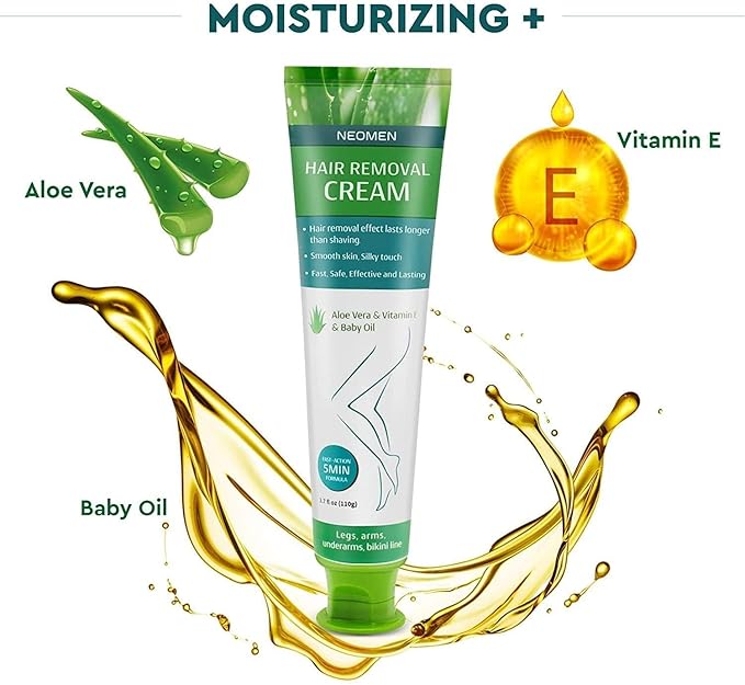 Hair Removal Cream for Men & Women : Painless Depilatory for Sensitive Skin & Intimate Areas, Moisturizing with Aloe Vera & Vitamin E, Safe for Face, Underarms, Bikini, Arms, Legs-Velvo Beauty