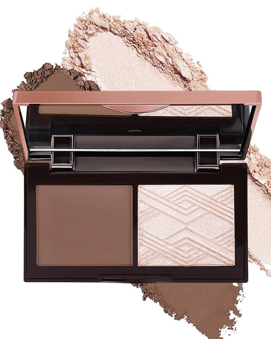 Face Contour Glitter Highlighter Powder Palette-2 in 1 Cruelty-Free Matte Bronzer Powder,Shimmer Illuminator Highlighters for a Glowing Look,Blendable Makeup Palette,Valentine's Day Gift for Women-01-Velvo Beauty